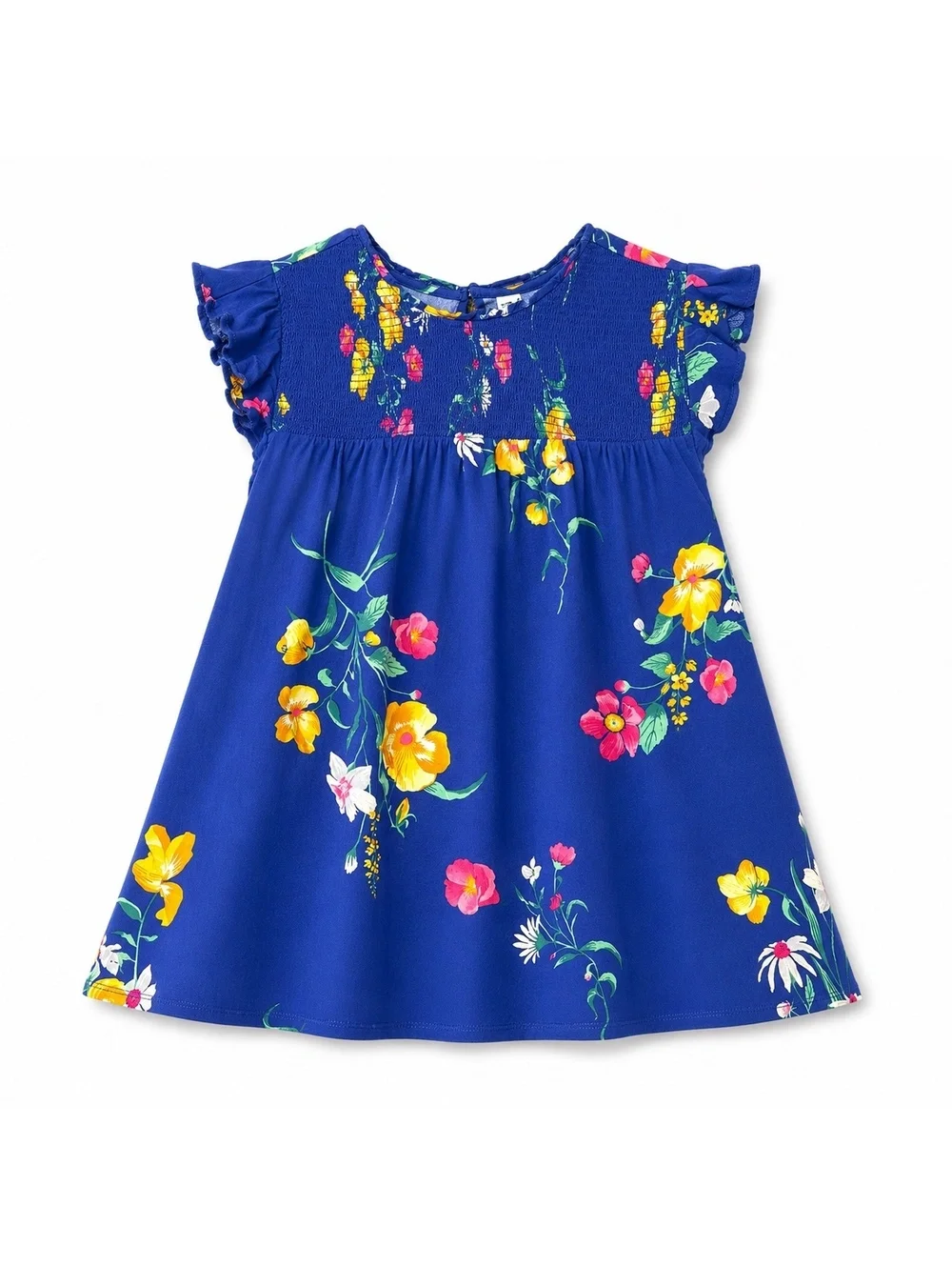 Old Navy Girls Floral Dress Size Large Blue Smocked Flutter Sleeve